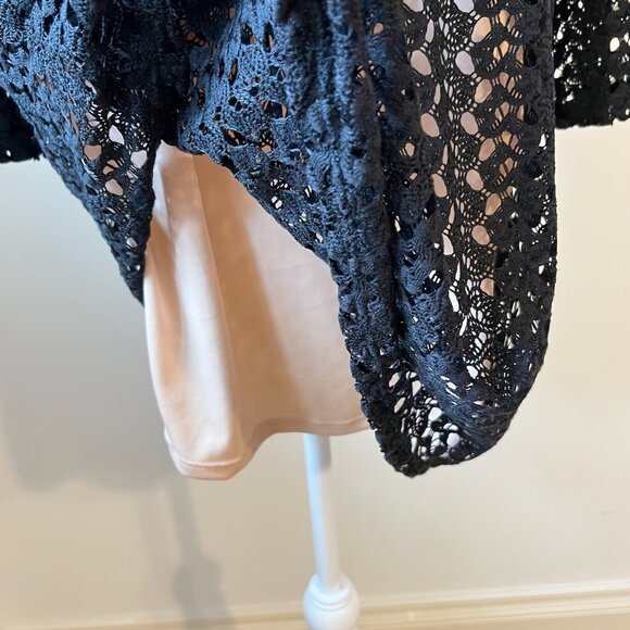 Design Lab Black  Boho Retro Crochet Mini Dress with Bell Sleeves (L) - Picture 3 of 13